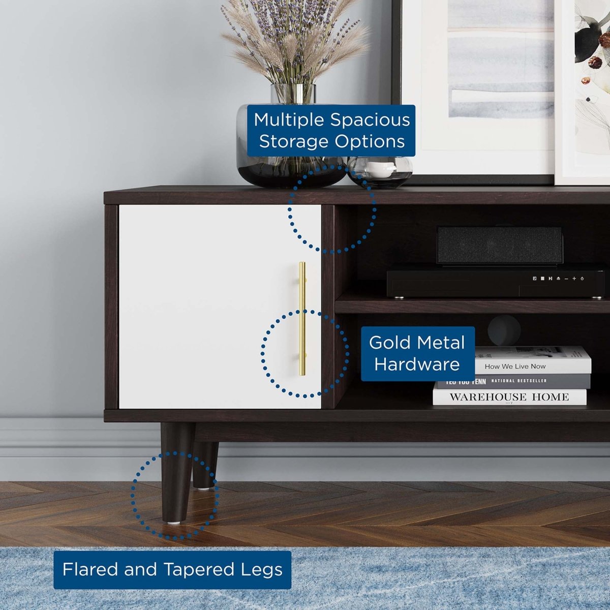 43 Inch Mid - Century Modern Contrasting TV Stand in Cappuccino White - TV Stands available at Alpine Outlets in Denver