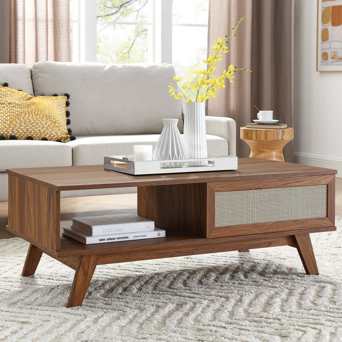 43 Inch Organic Rattan Sliding Door Coffee Table - Coffee Tables available at Alpine Outlets in Denver