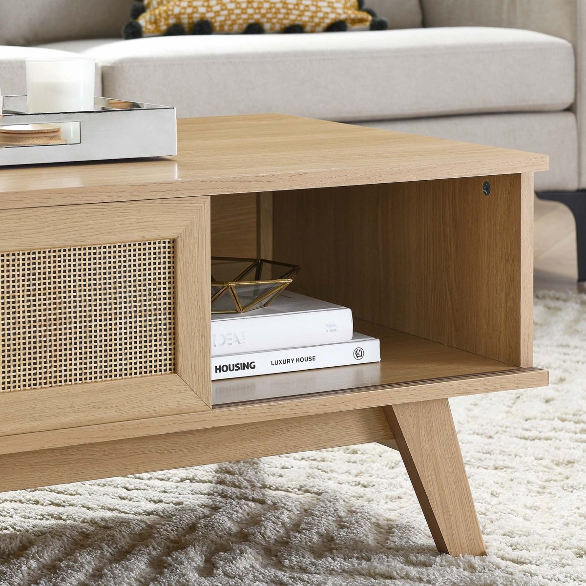 43 Inch Organic Rattan Sliding Door Coffee Table - Coffee Tables available at Alpine Outlets in Denver
