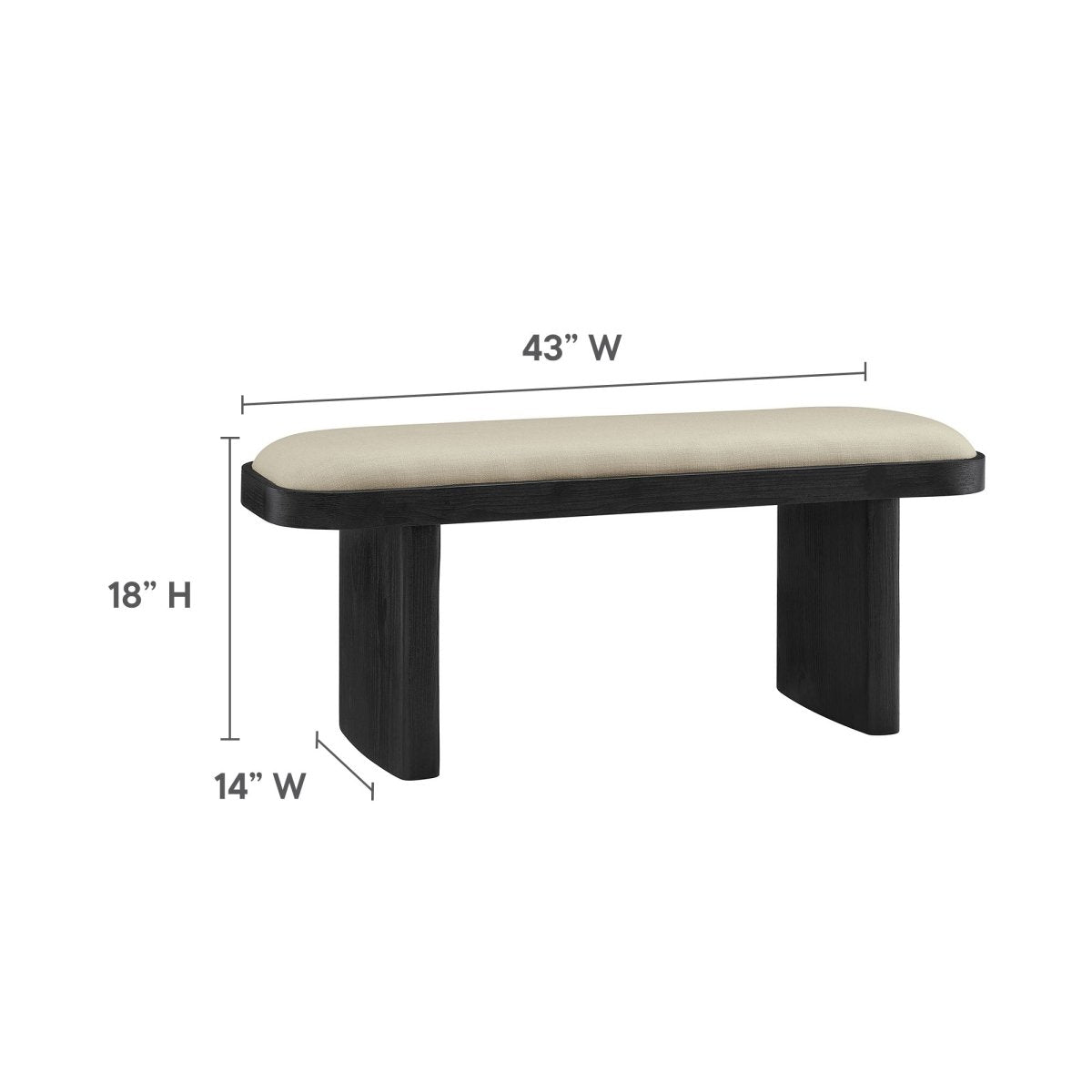 43 Inch Oval Fabric Accent Bench with Angled Pine Wood Legs - Benches available at Alpine Outlets in Denver