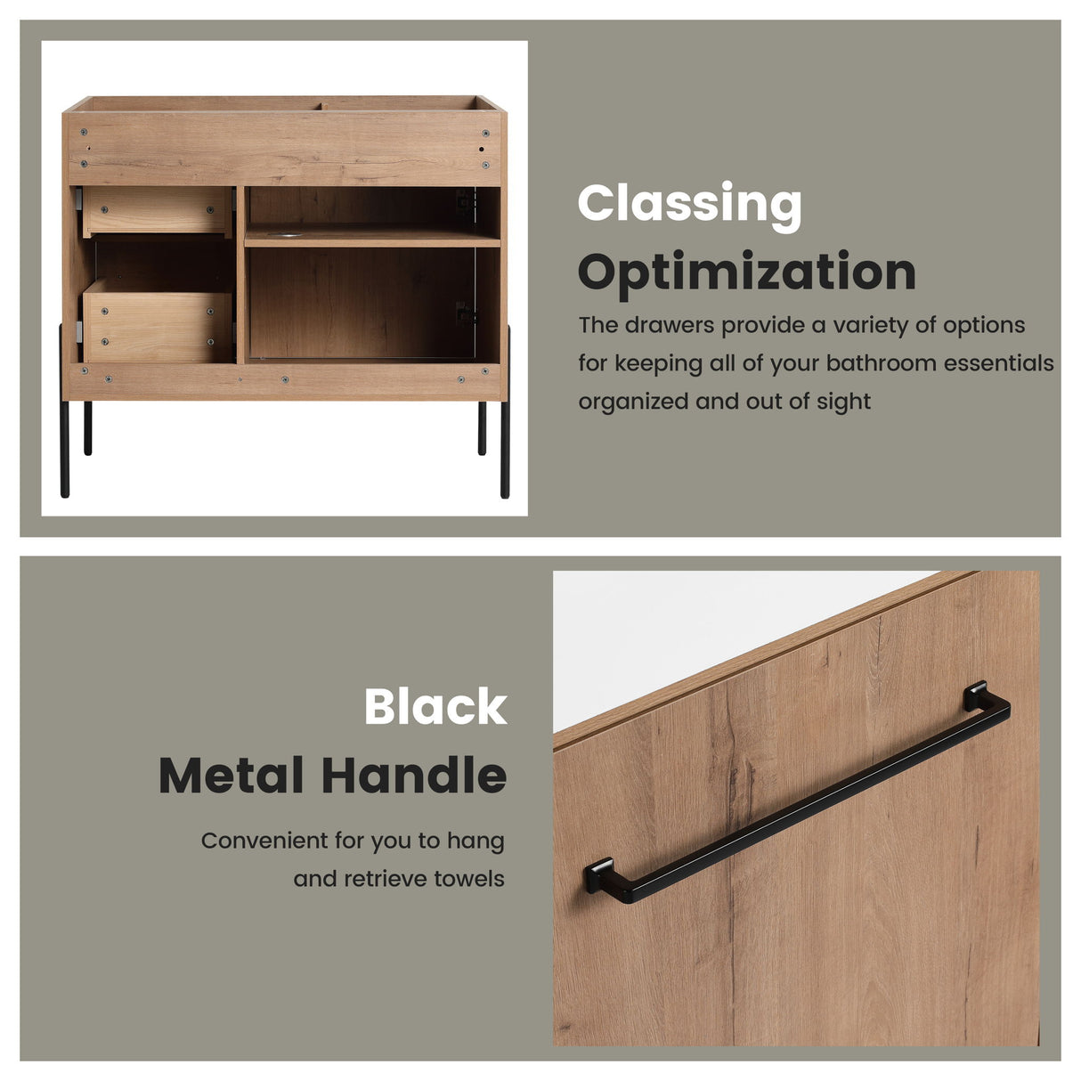35" Freestanding Bathroom Vanity With Soft Close Doors And 2 Drawers (Vanity Only) - Imitative Oak