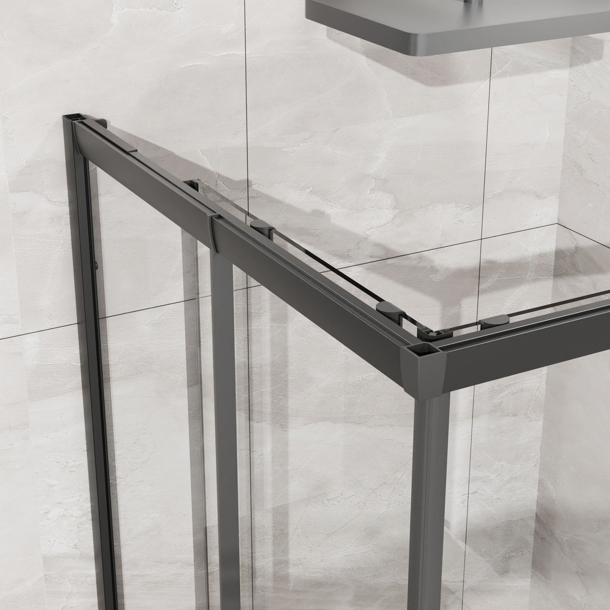 Corner Sliding Shower Door And Shower Base Combo Kit No Drain Kit - Matte Black