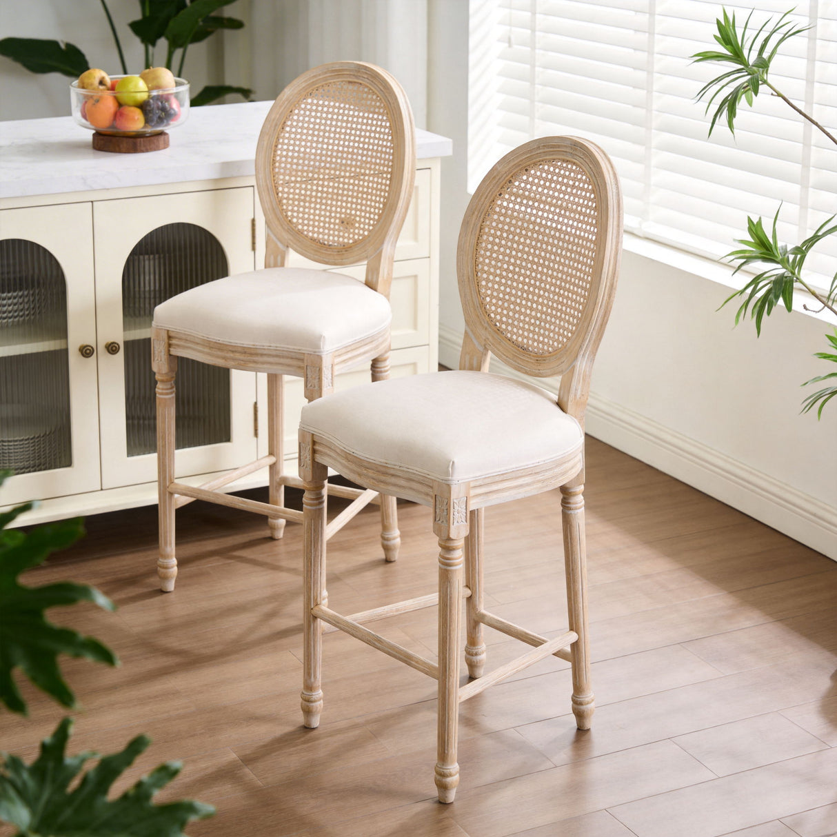 French Country Bar Chairs With Round Back (Set of 2)