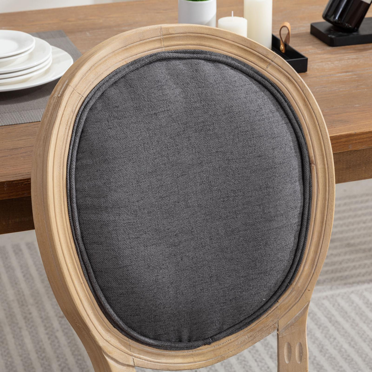 French Style Solid Wood Frame Antique Painting Fabric Back Dining Chair (Set of 2)