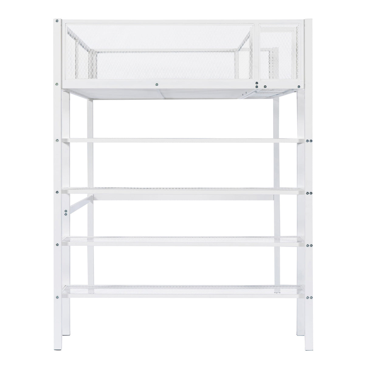 Twin Size Loft Bed With 4 Tier Shelves And Storage - White