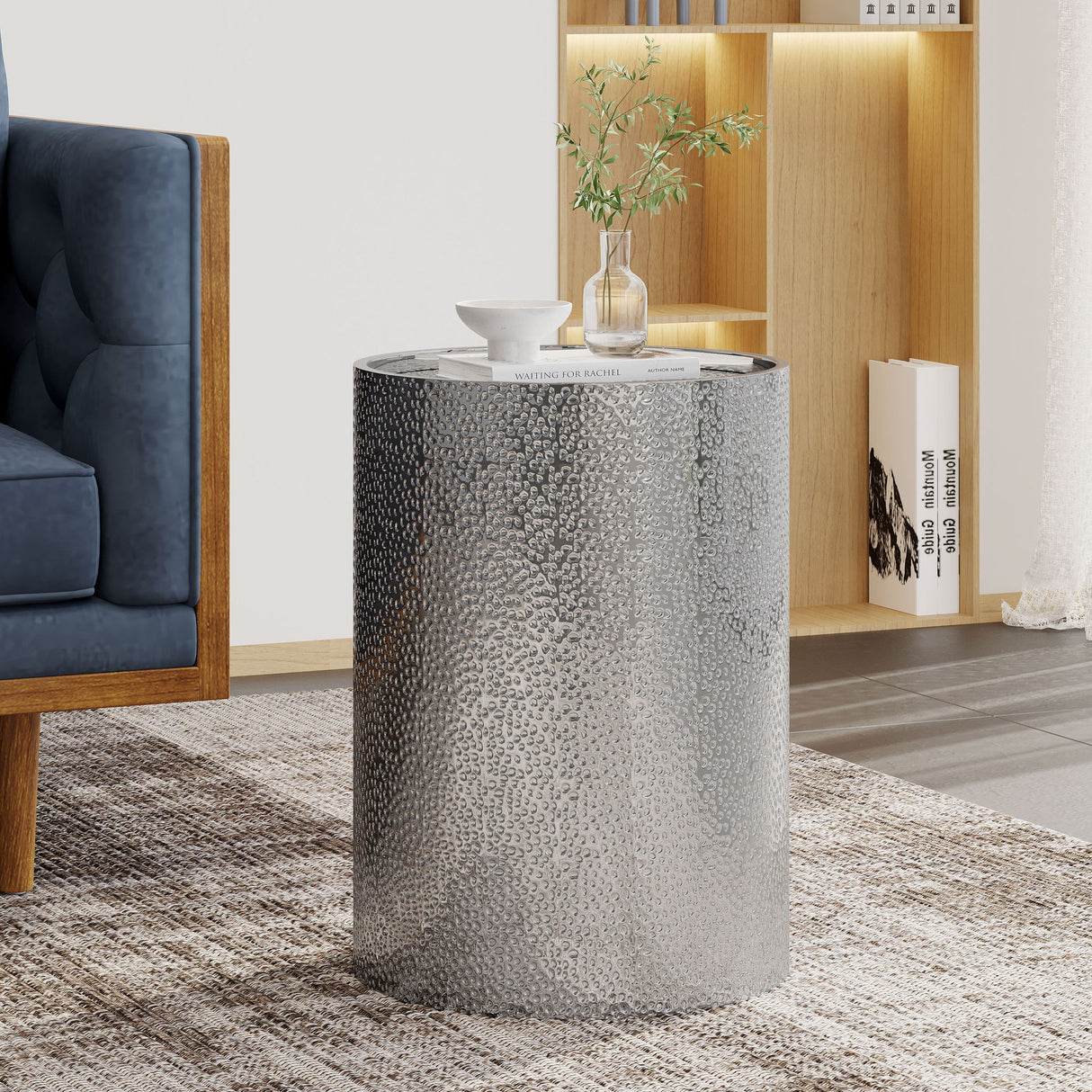 Modern Round Accent Table With Hammered Surface