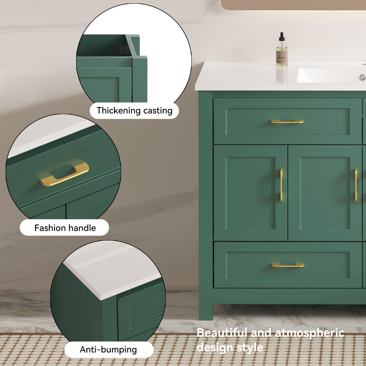 Bathroom Vanity With Sink Combo, 4 Soft Close Doors And 4 Drawers