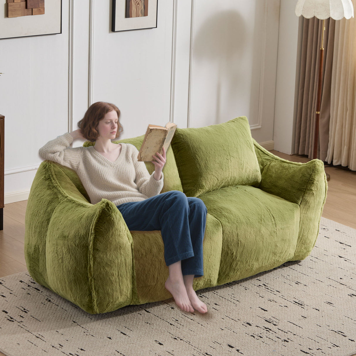 Giant Bean Bag Couch, Ultra Soft Fluffy Loveseat For Living Room