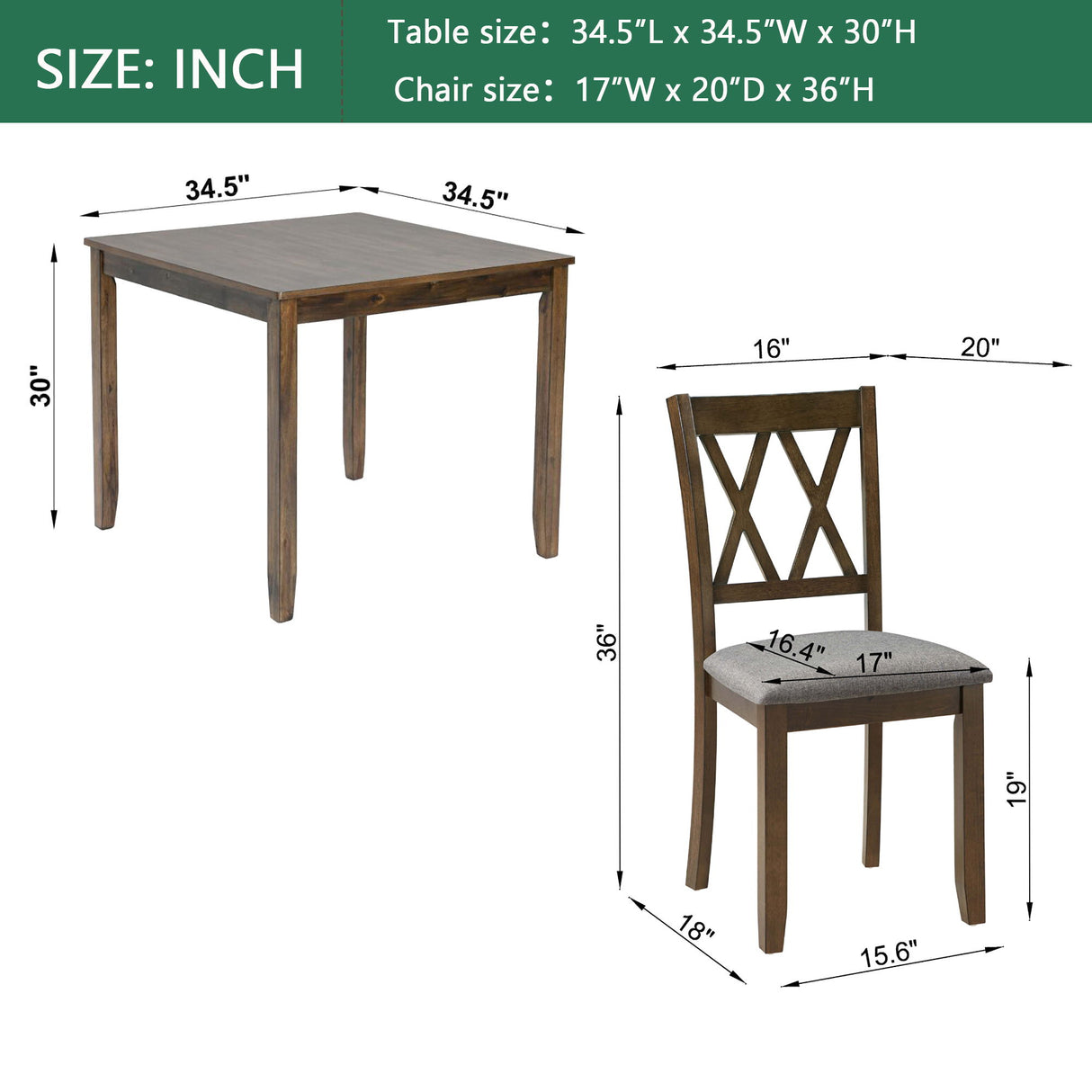5 Piece Dining Table Set With 4 Chairs - Walnut