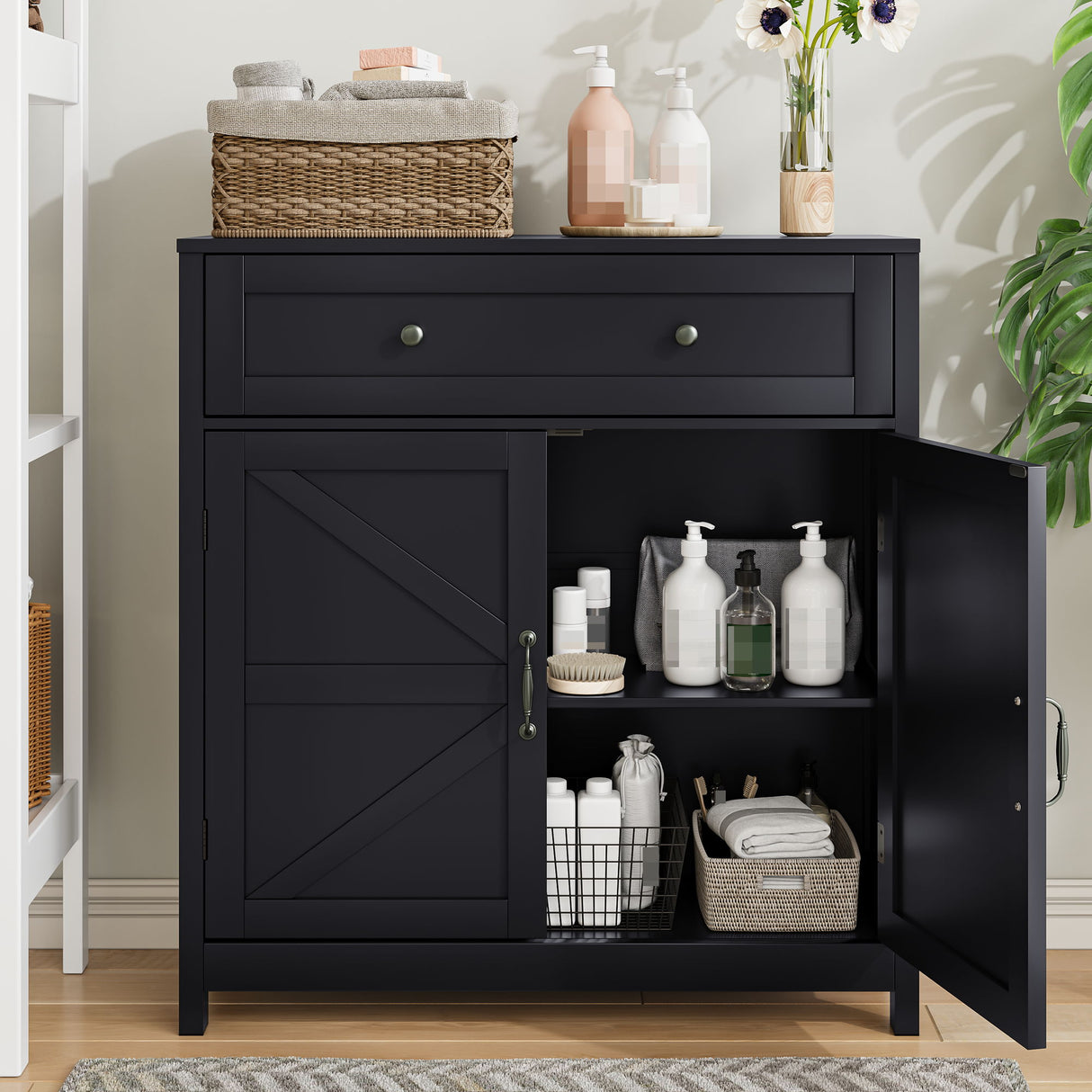 Farmhouse Storage Cabinet Kitchen Sideboard with Drawer Wood 30x32.5in