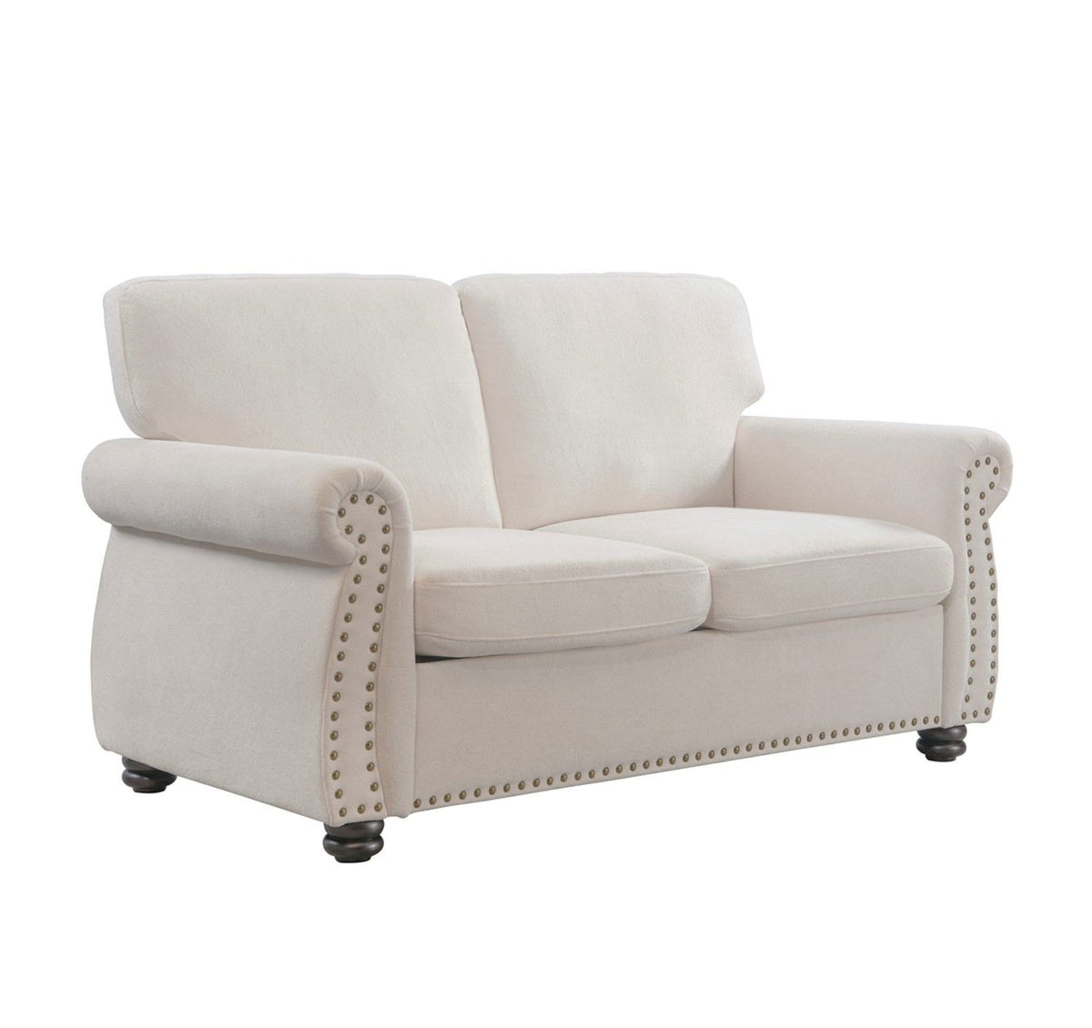 Soft Loveseat, Upholstered 2 Seater Couch, Loose Back Cushions And Turned Legs