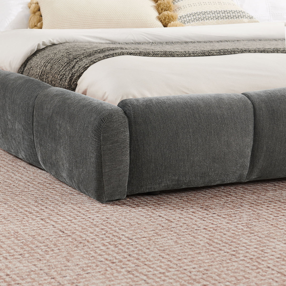Upholstered Platform Bed Frame, Low Profile Floor Bed, No Box Spring Required