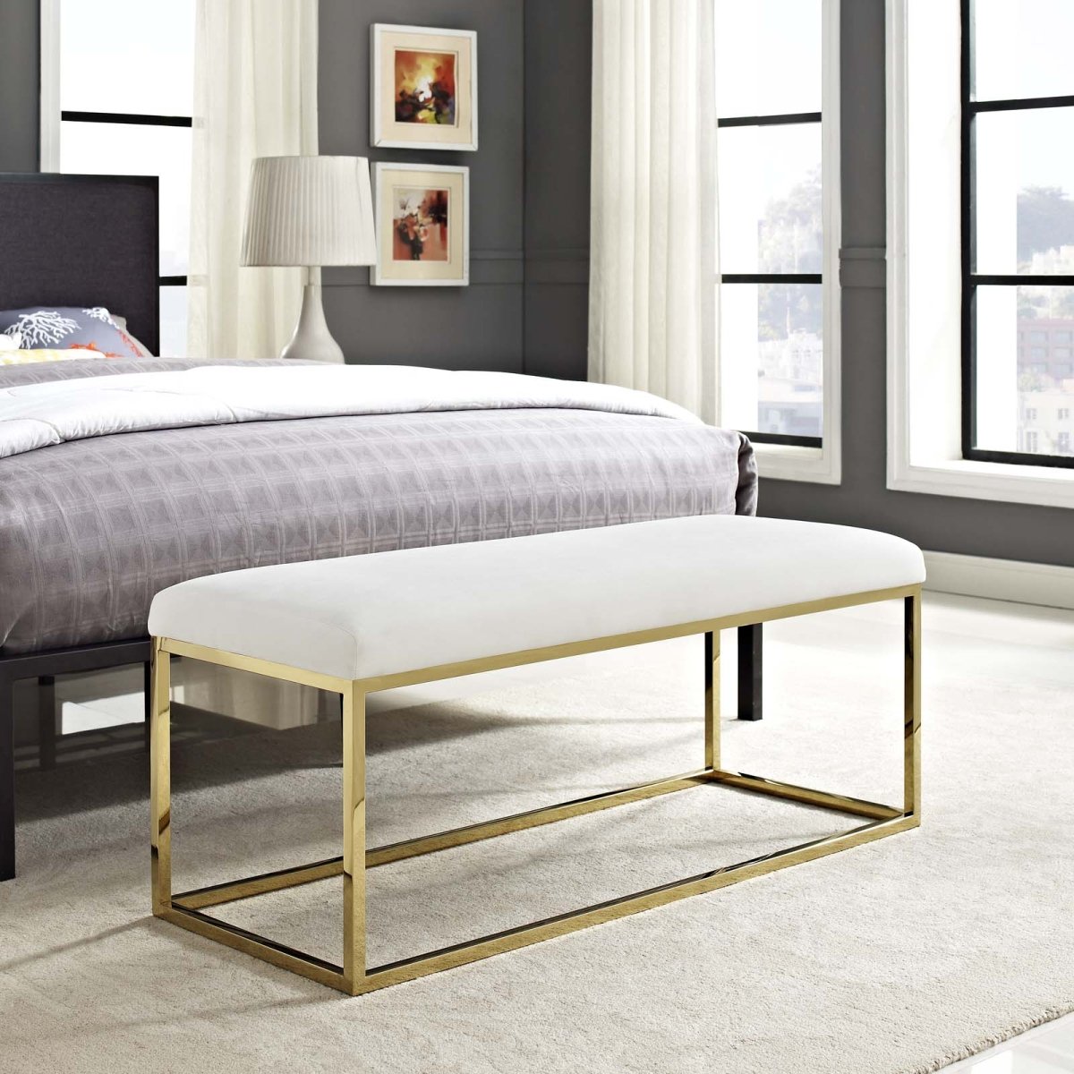 44 Inch Sleek Modern Tufted Velvet Bench - Benches available at Alpine Outlets in Denver