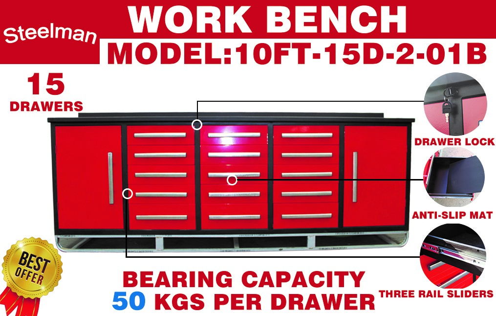 Storage Cabinet With Work Bench (15 Drawers And 2 Cabinets)