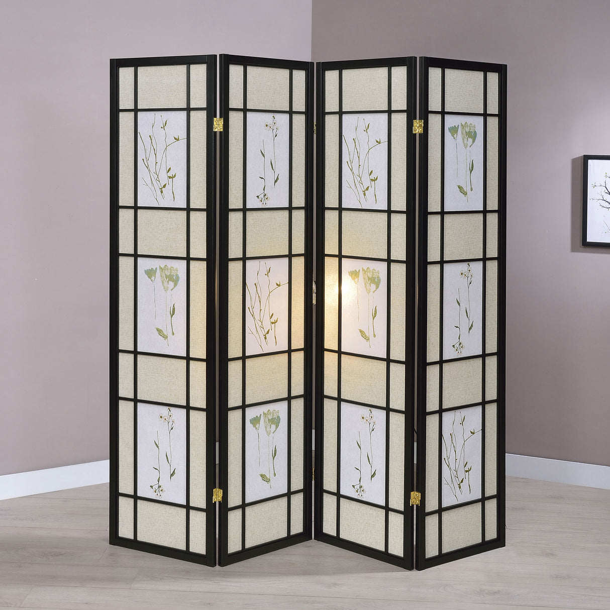 Catabella 4-Panel Floral Shoji Screen Room Divider
