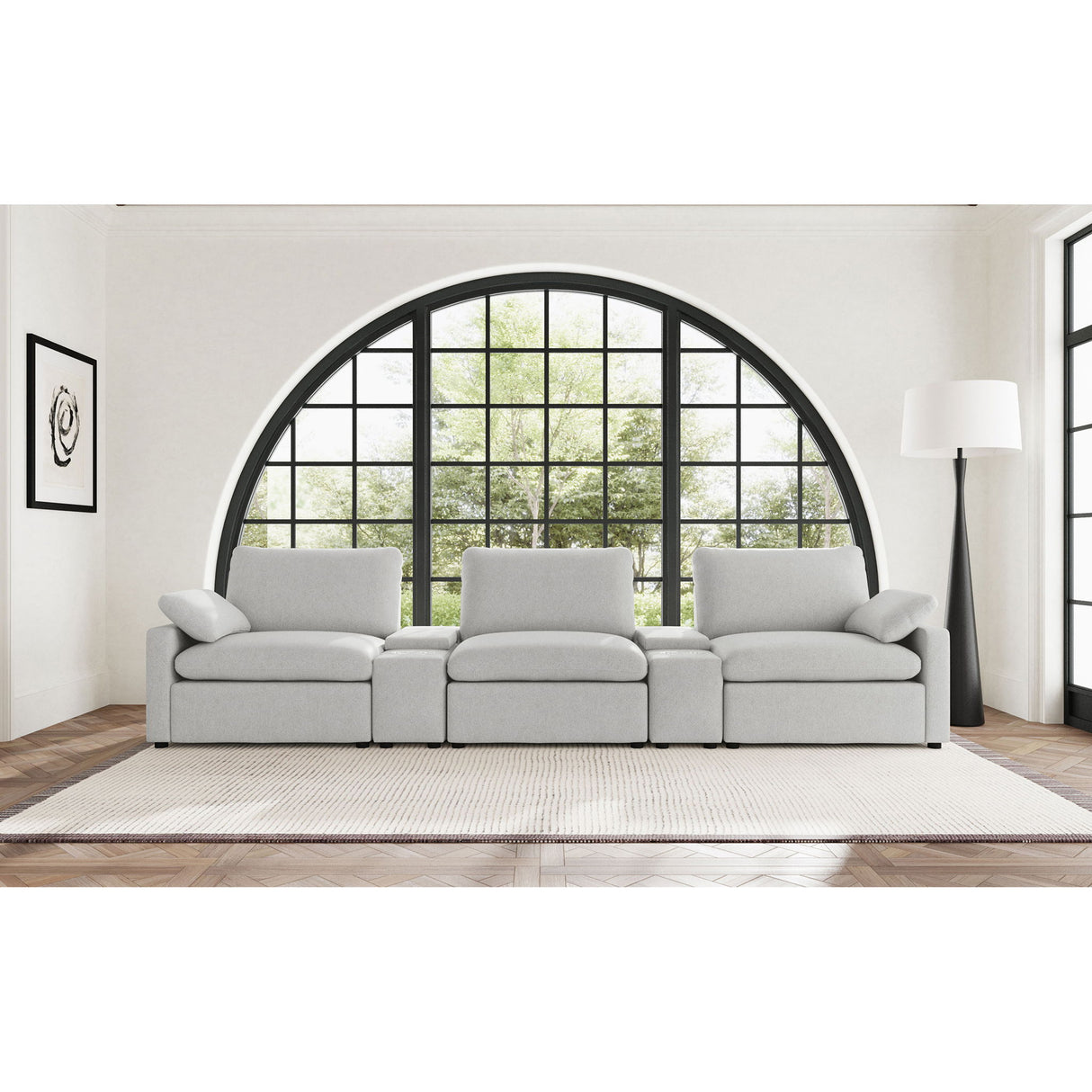 Hollander - 5 Piece Power Home Theater Seating Set With Reclining Comfort And Dual Storage Consoles - Gray