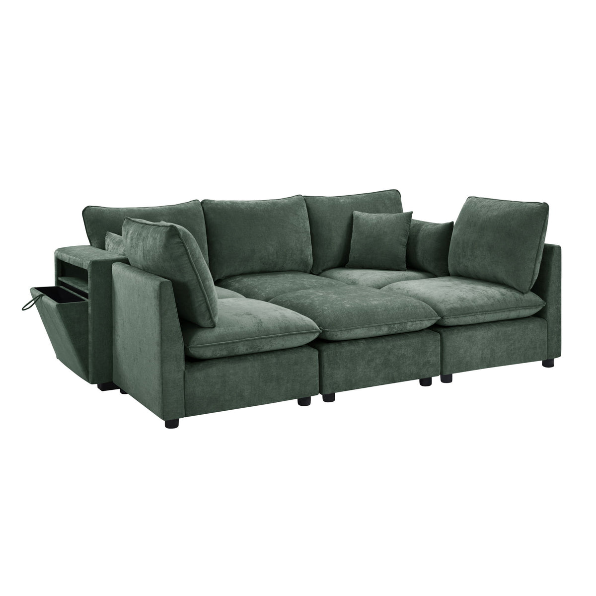Modern Sectional Sofa U-Shaped With Movable Ottoman Storage Armrests And USB Ports