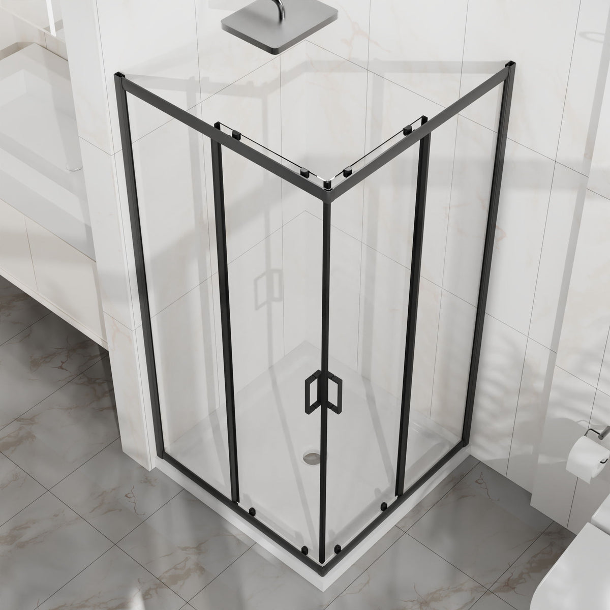Corner Shower Enclosure, Double Sliding Door & Shower Base