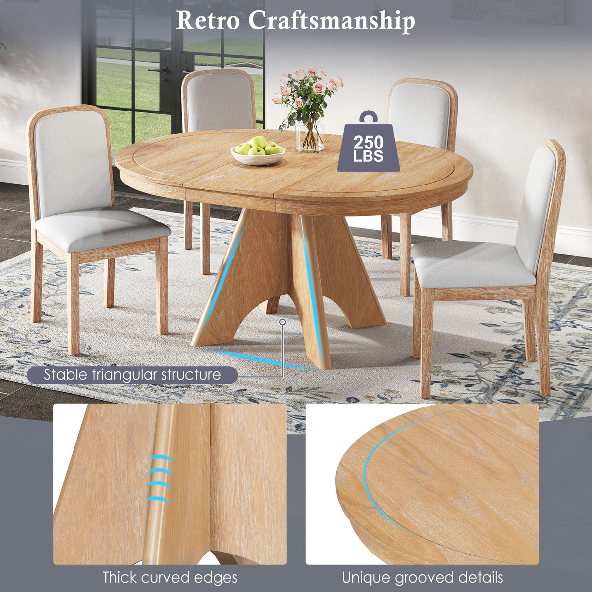 Extendable Dining Table With Sturdy Crossed Legs