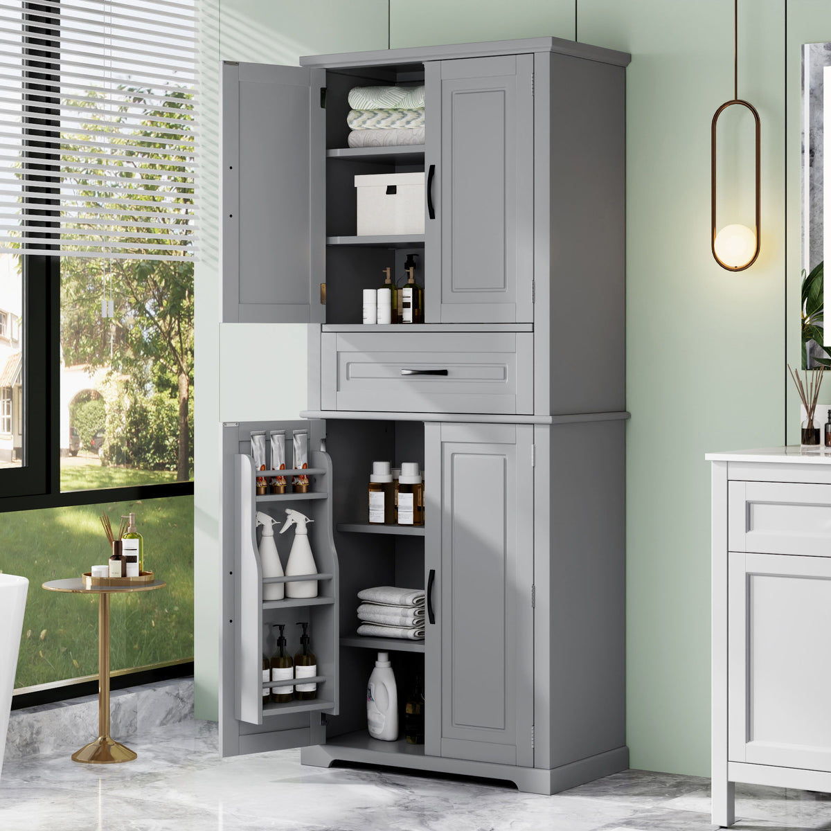 Bathroom Storage Cabinet With Multifunctional Storage Space, Drawer With Slide Rails, Adjustable Shelf