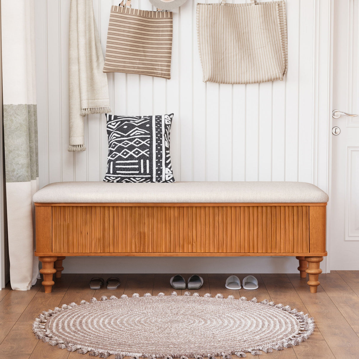 Storage Ottoman Bench For Living Room - Natural
