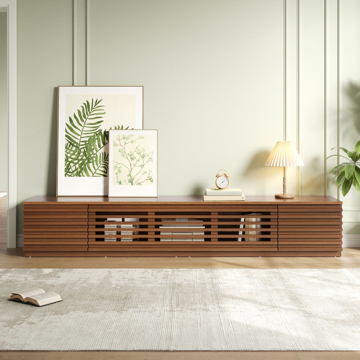 TV Stand, Entertainment Center With Cable Management And Soft Closing Hinges - Walnut