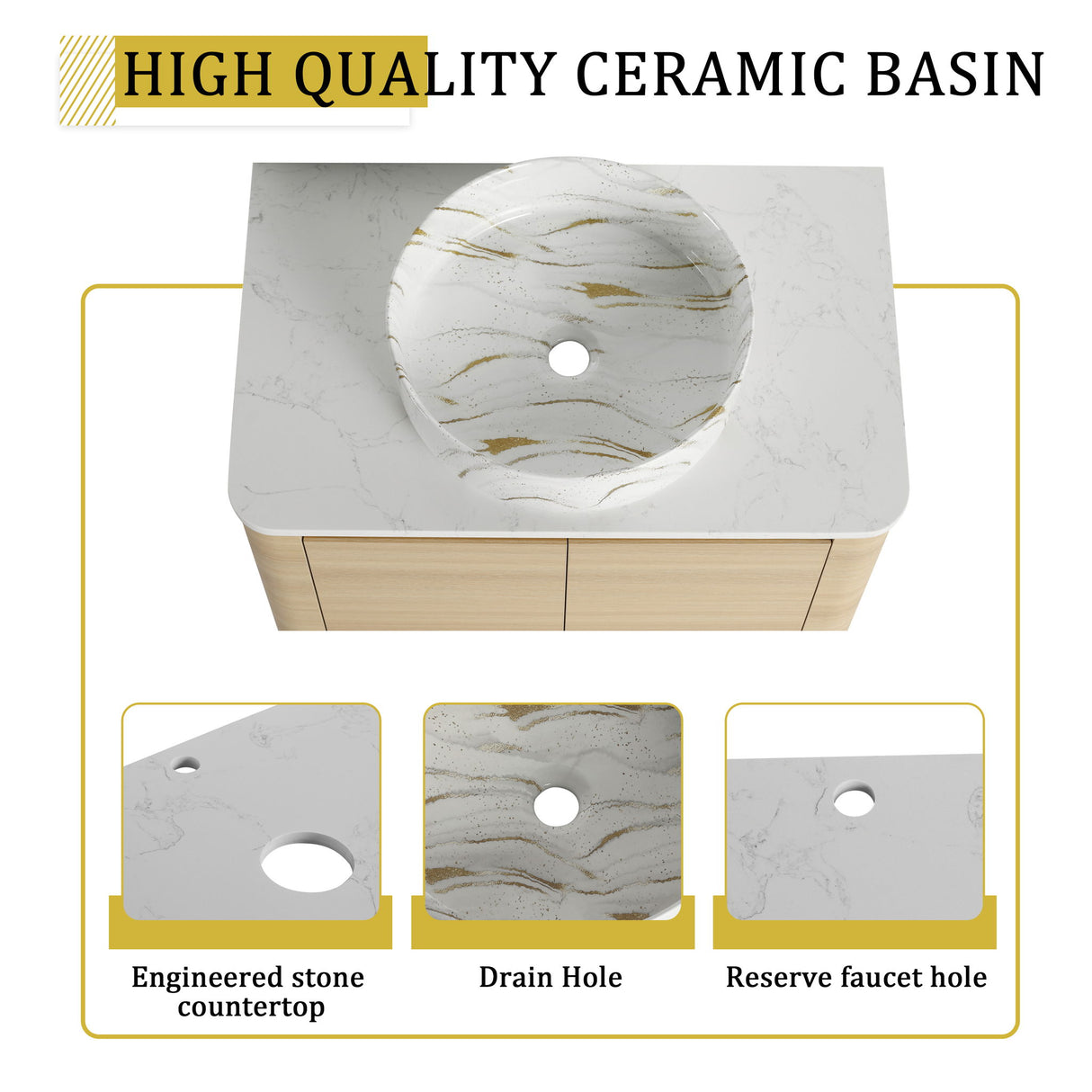 Mounted Bathroom Vanity & Art Sink, Soft Close Door