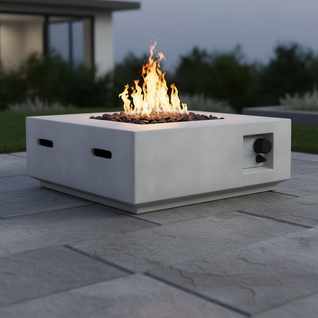 Propane Gas Fire Pit Table Concrete Outdoor Heater 30x11in
