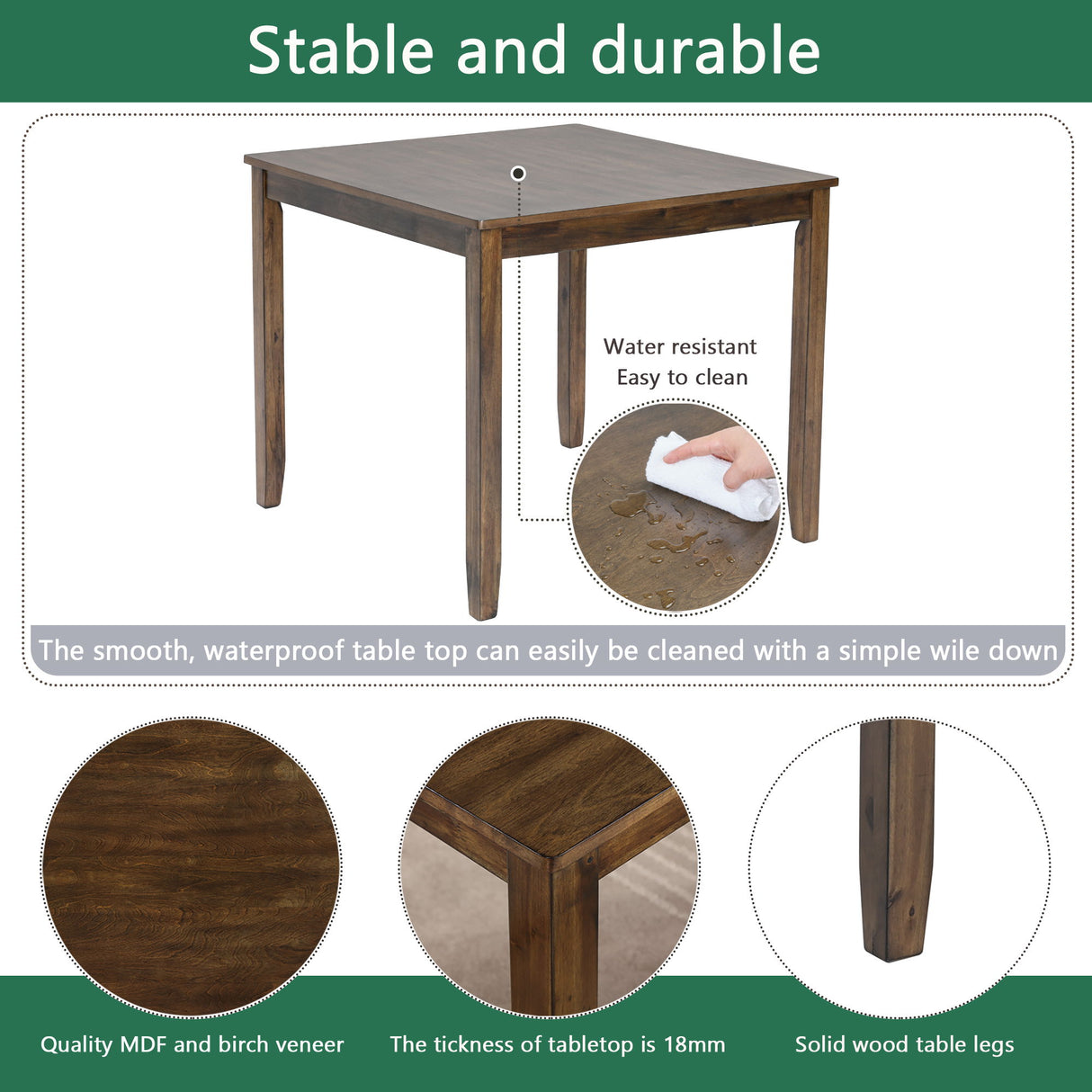 5 Piece Dining Table Set With 4 Chairs - Walnut