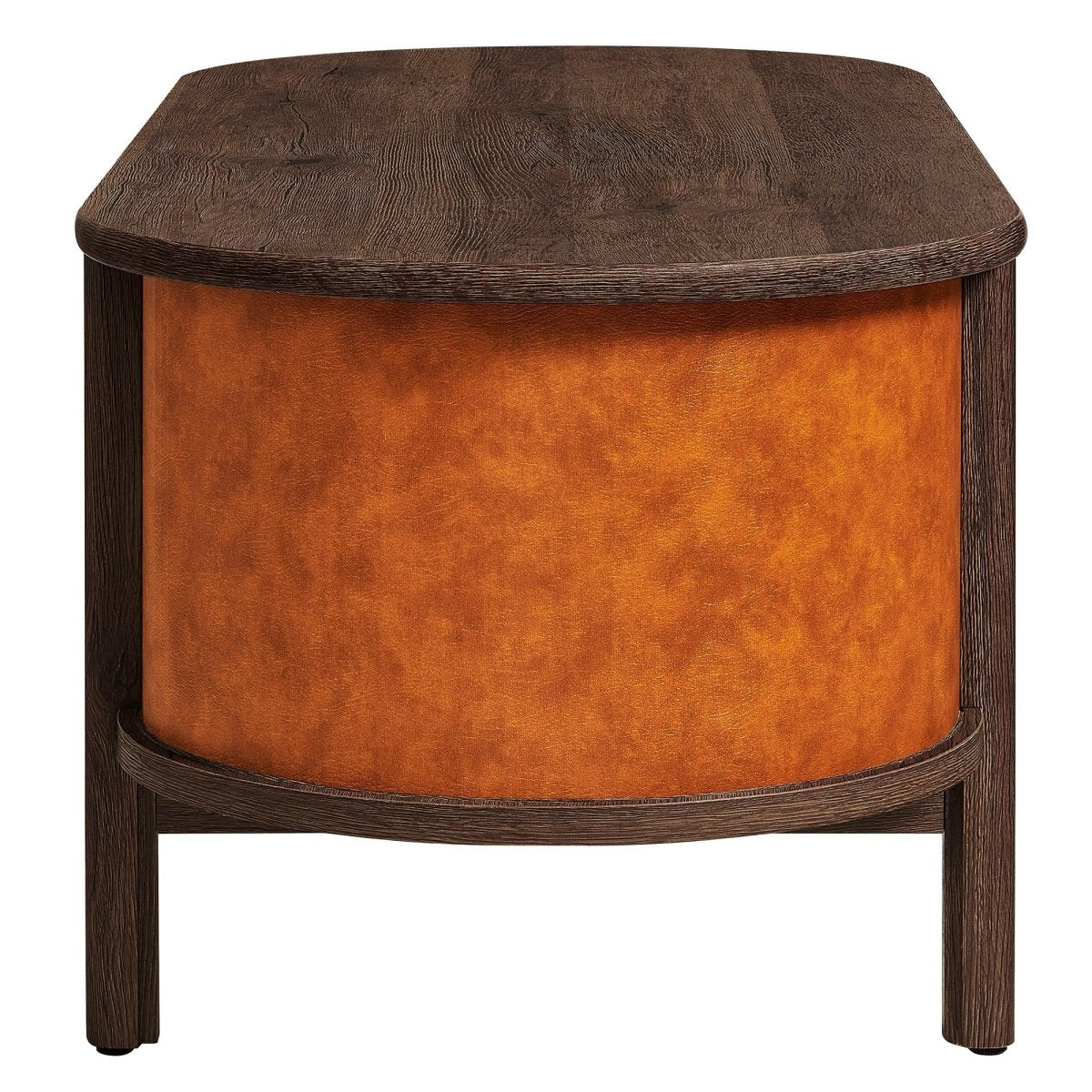 45 Inch Curved Vegan Leather Oval Coffee Table in Walnut Tan - Coffee Tables available at Alpine Outlets in Denver