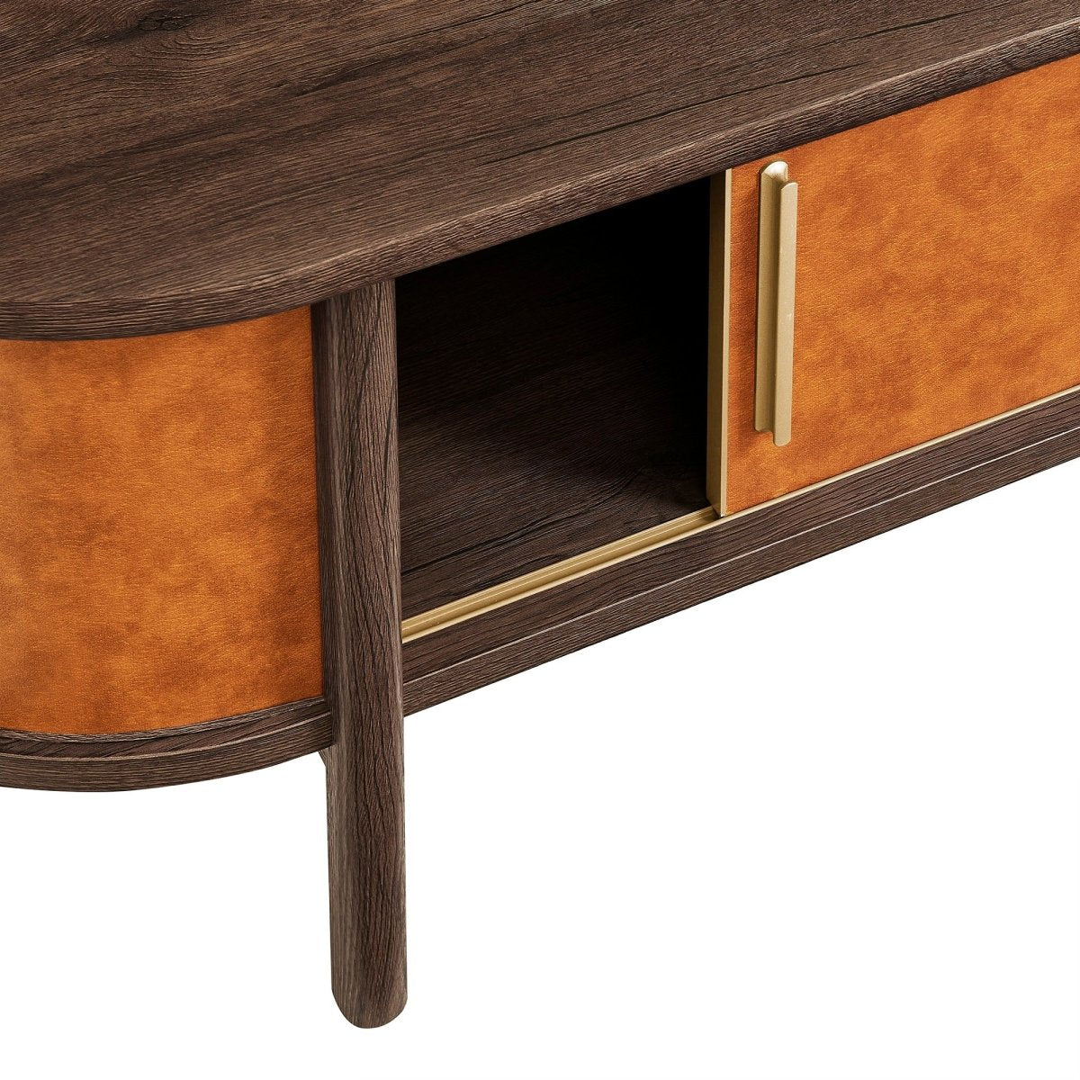 45 Inch Curved Vegan Leather Oval Coffee Table in Walnut Tan - Coffee Tables available at Alpine Outlets in Denver