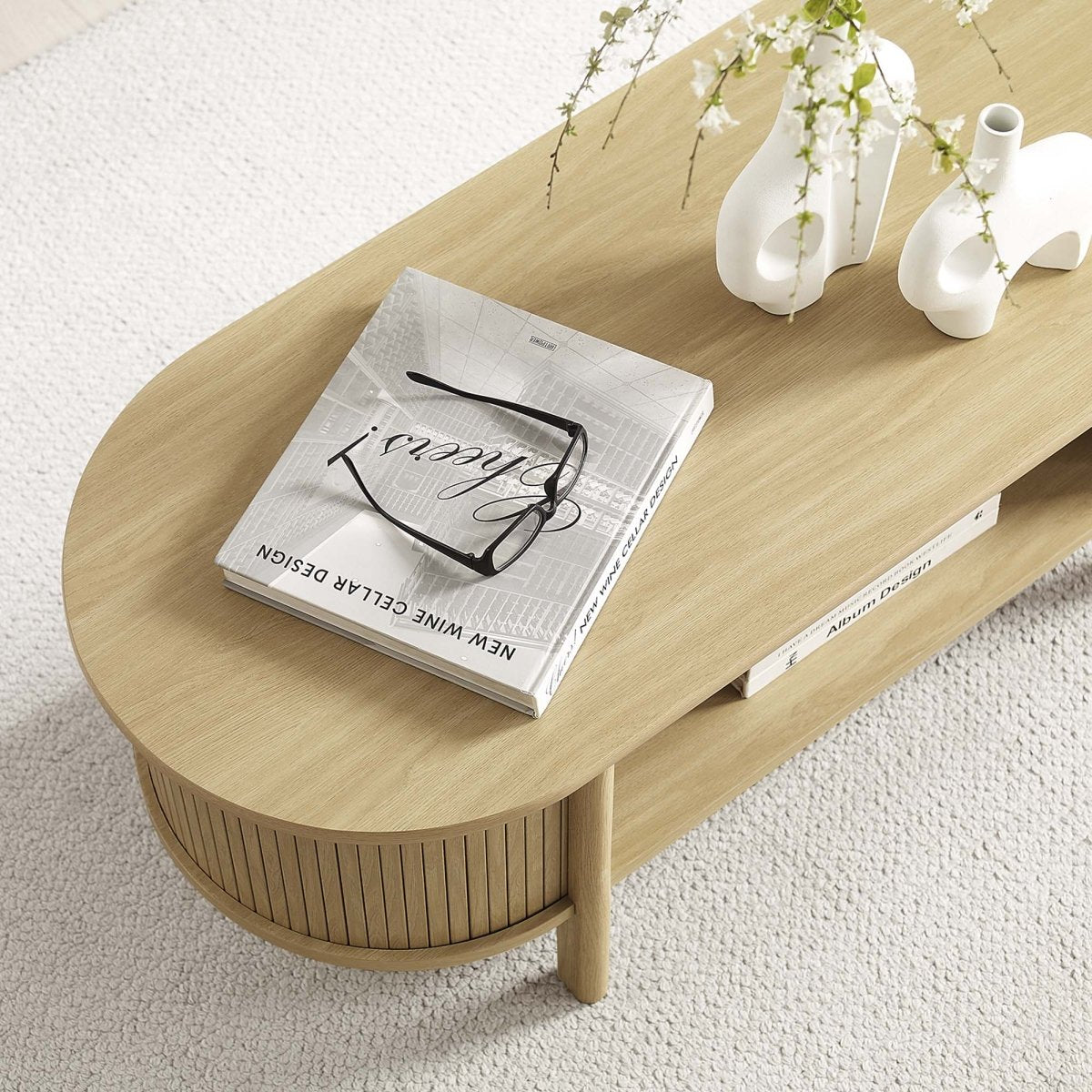 45 Inch Organic Fluted Oval Coffee Table - Coffee Tables available at Alpine Outlets in Denver