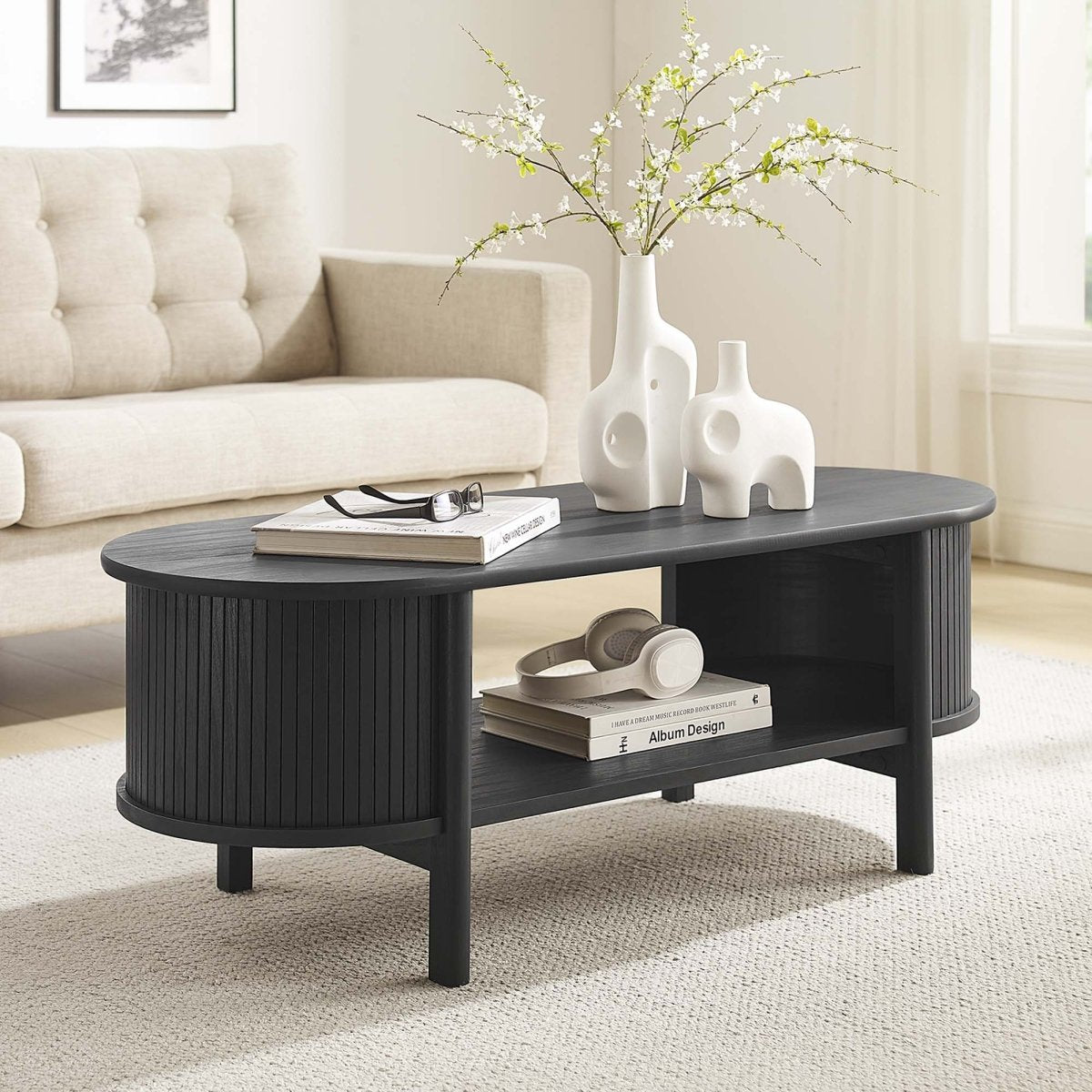 45 Inch Organic Fluted Oval Coffee Table - Coffee Tables available at Alpine Outlets in Denver