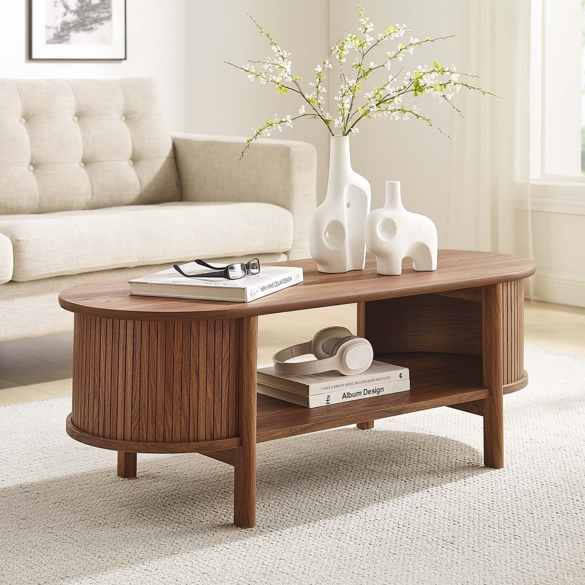 45 Inch Organic Fluted Oval Coffee Table - Coffee Tables available at Alpine Outlets in Denver