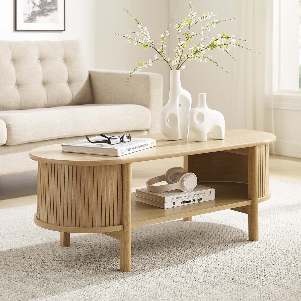 45 Inch Organic Fluted Oval Coffee Table - Coffee Tables available at Alpine Outlets in Denver