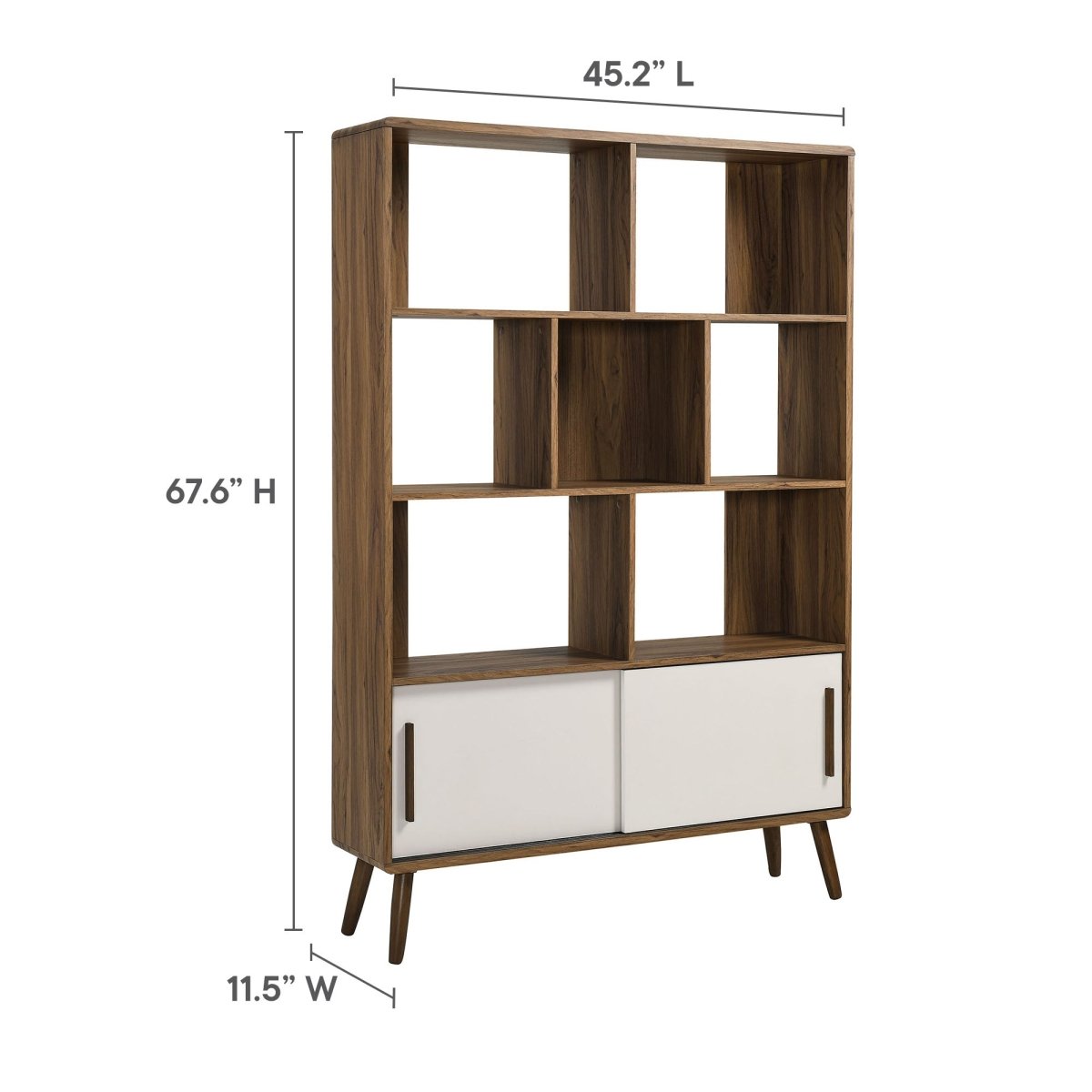45" Wide Mid - Century Four - Tier Bookcase with Sliding Doors - Bookcases available at Alpine Outlets in Denver