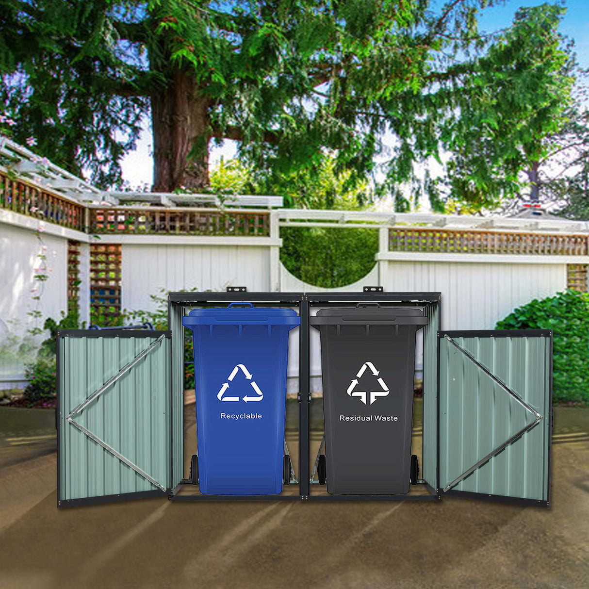 Garbage Bin Shed Outdoor Storage Building Weatherproof Galvanized Steel Housing