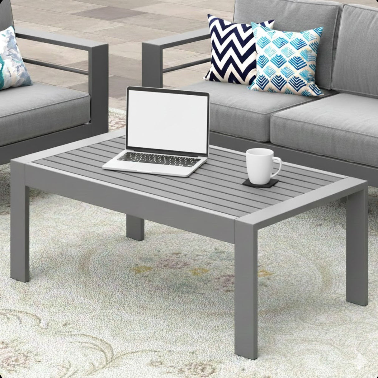 All-Weather Outdoor Coffee Table With Wood-Look Top