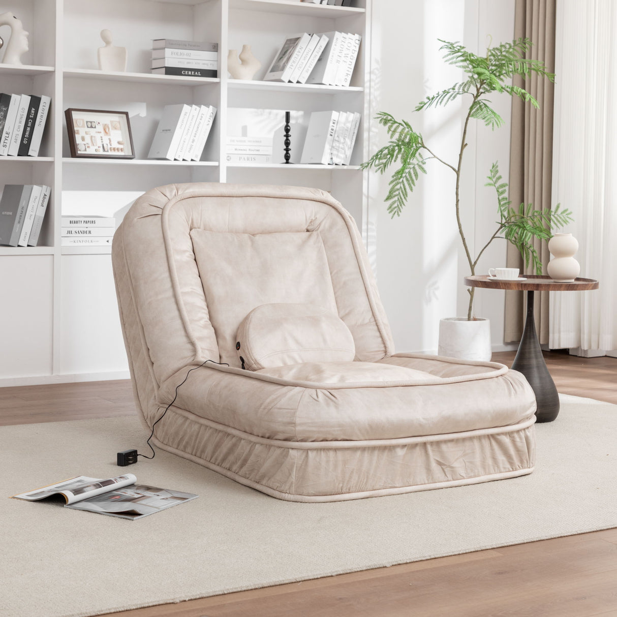 Upholstered Human Dog Bed And Pets, Bean Bag Floor Sofa With Massage Pillow, 5 Adjustable Positions & 2 Soft Pillows
