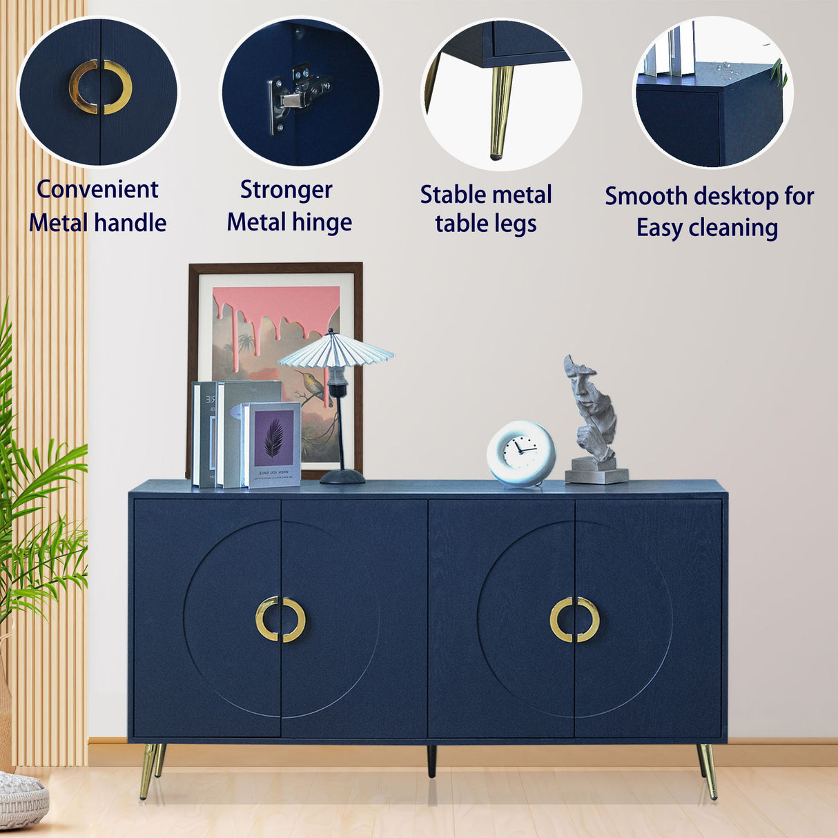 Modern Sideboard Buffet Server Cabinet Lacquered Wood Storage 60x31in
