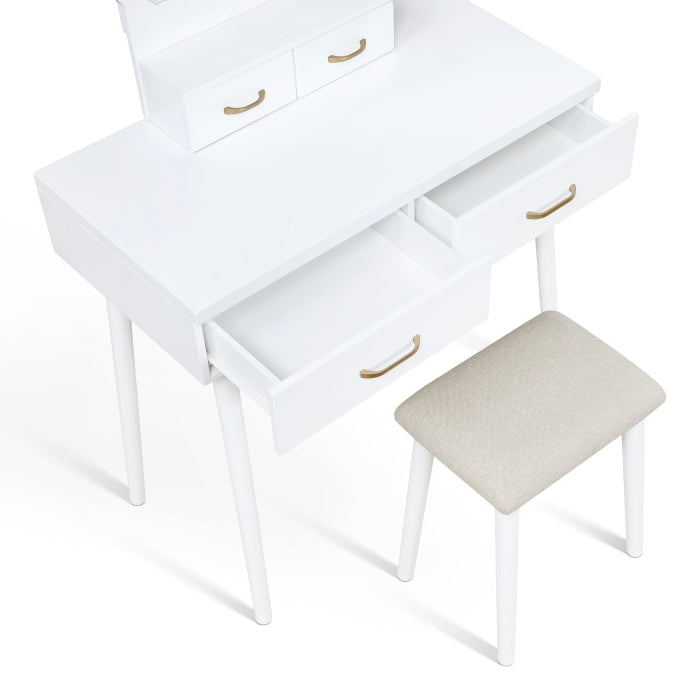 Modern White Dressing Table with LED Mirror and Upholstered Stool
