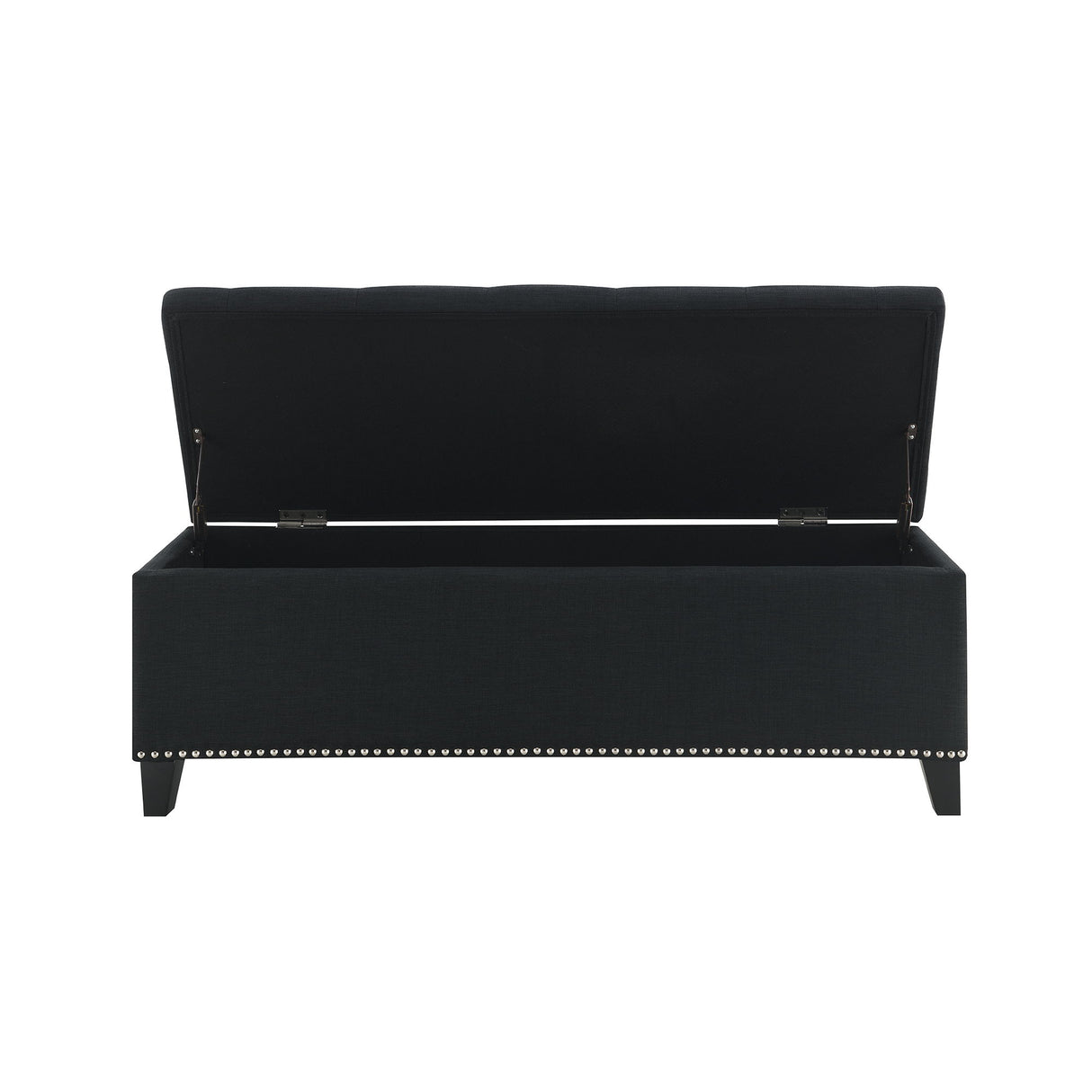 Button Tufted Storage Ottoman, Living Room Bench With Safety Close Hinge - Black