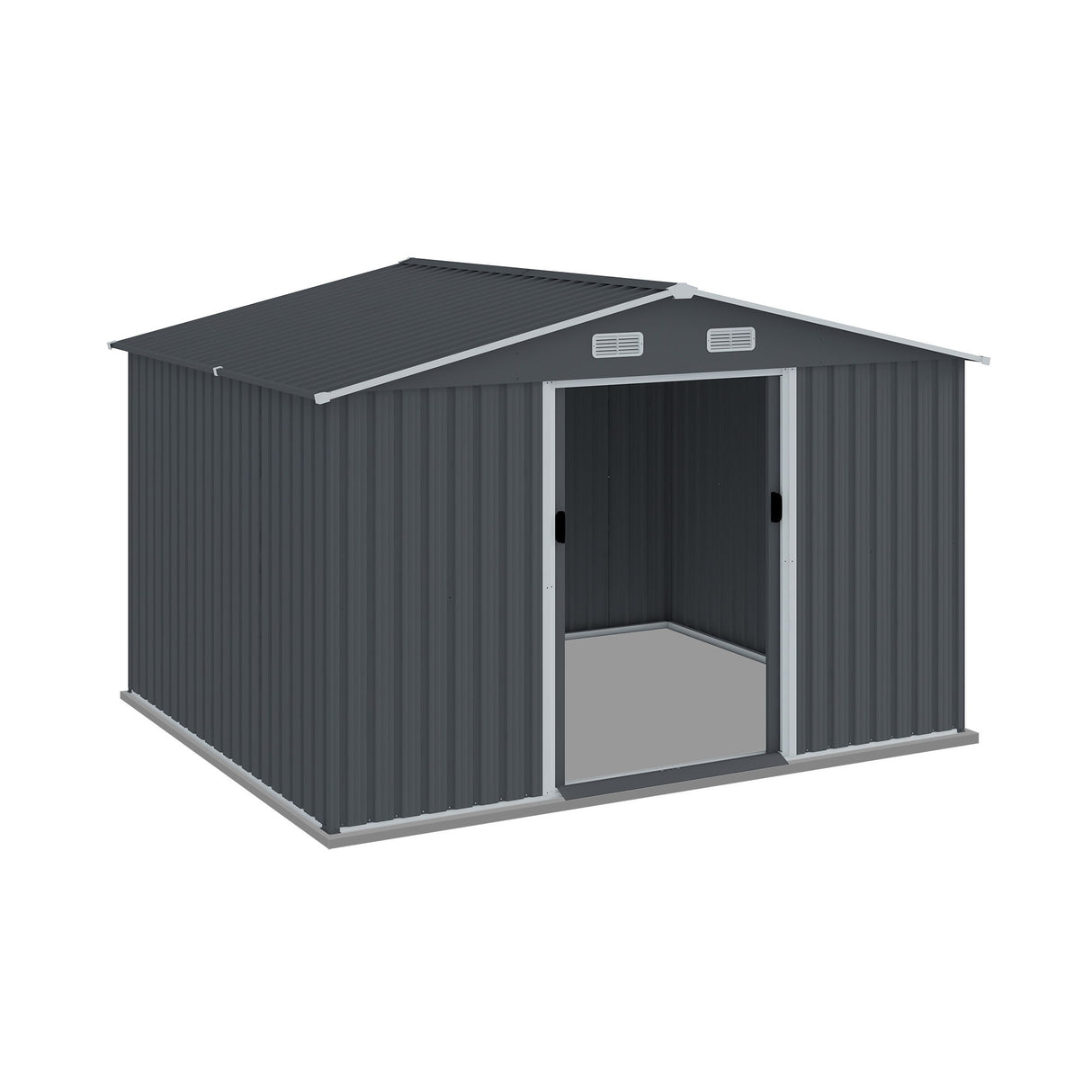 Outdoor Storage Shed Garden Building Heavy Duty Metal Sloped Roof Gray