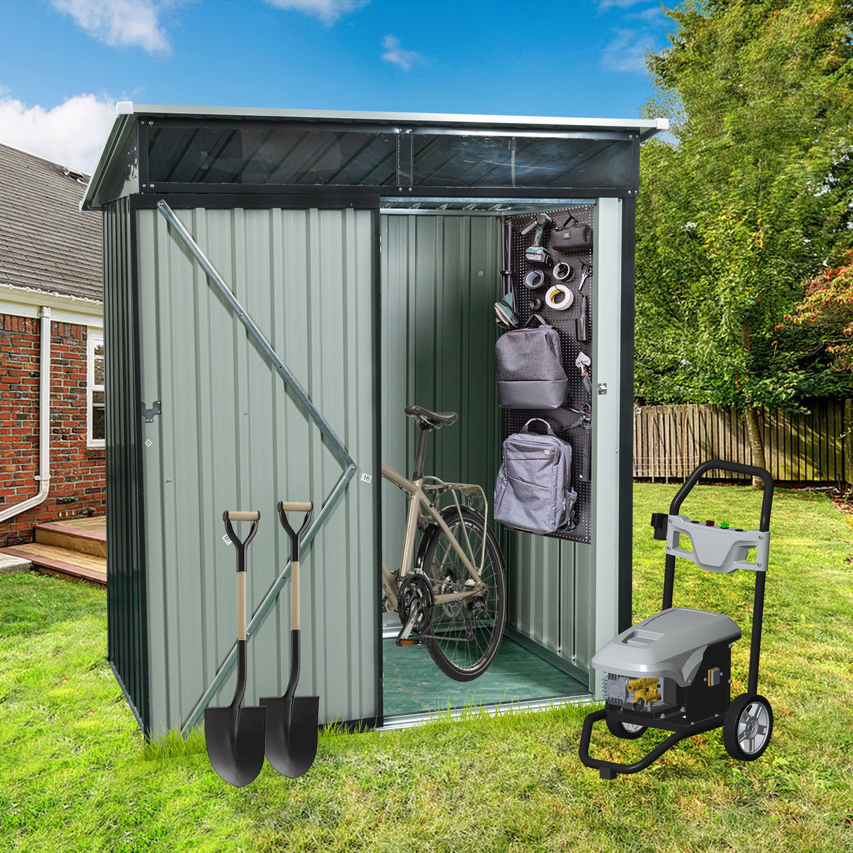 Outdoor Storage Shed Garden Building Transparent Plate Metal 59x71in