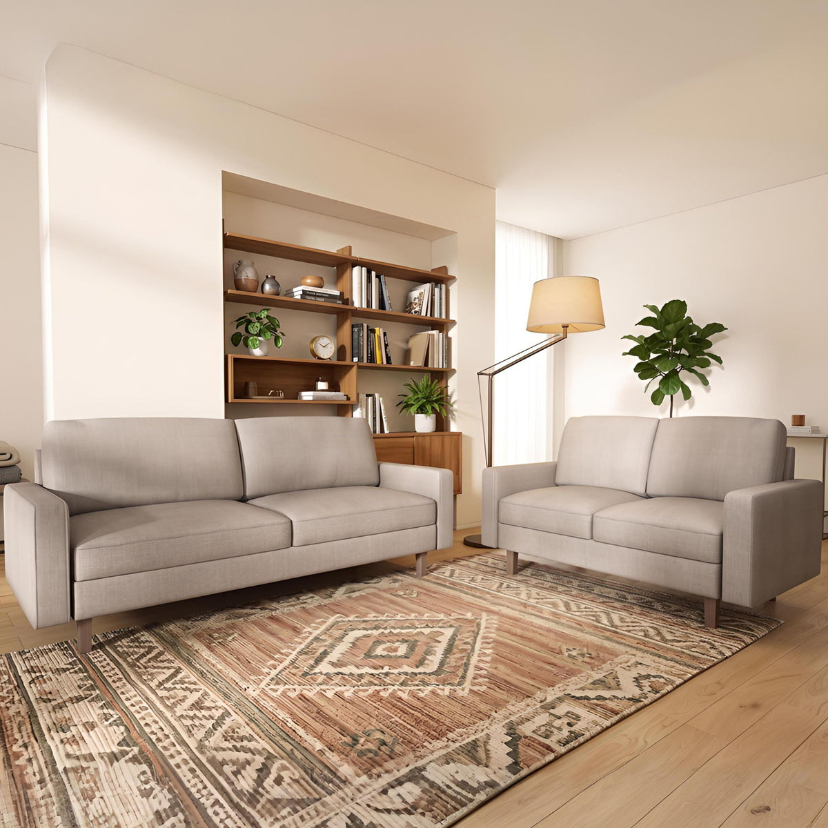 Modern Upholstered Sofa Couch, 3‑Seat Polyester Fabric Sofa With Tapered Wood Legs, Removable Seat Cushion, For Living Room Apartment