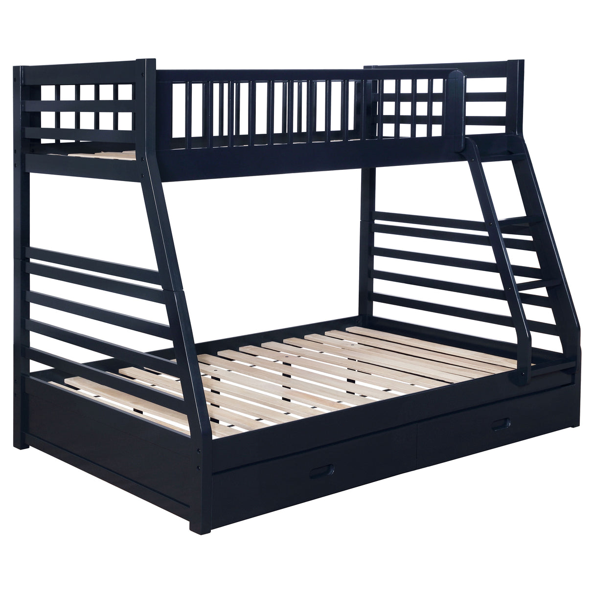 Ashton Navy Blue Twin Over Full Bunk Bed with 2 Drawers