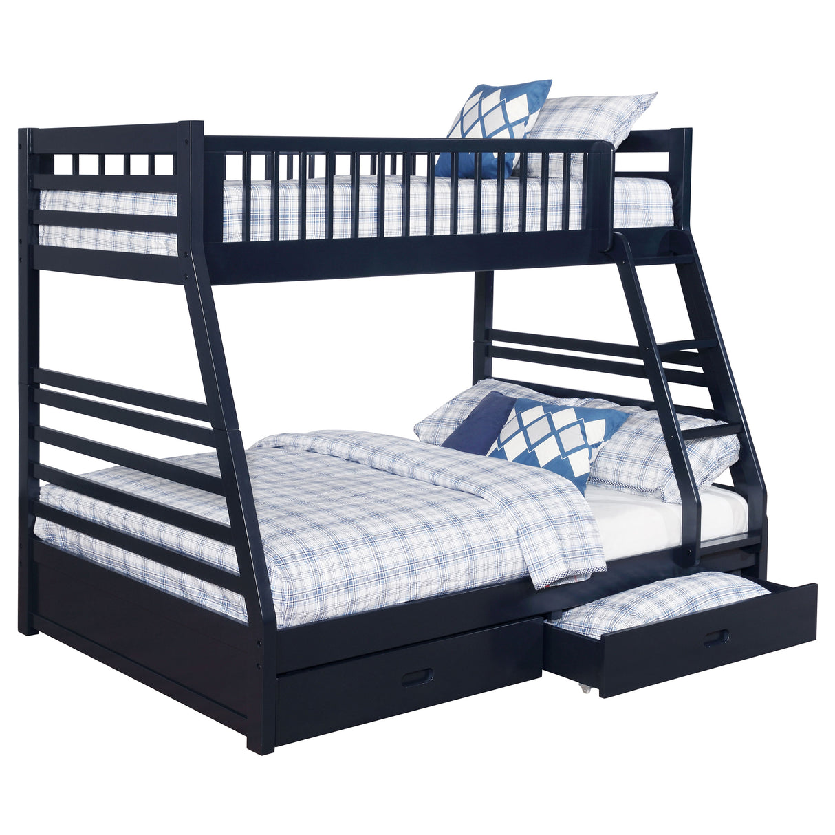 Ashton Navy Blue Twin Over Full Bunk Bed with 2 Drawers