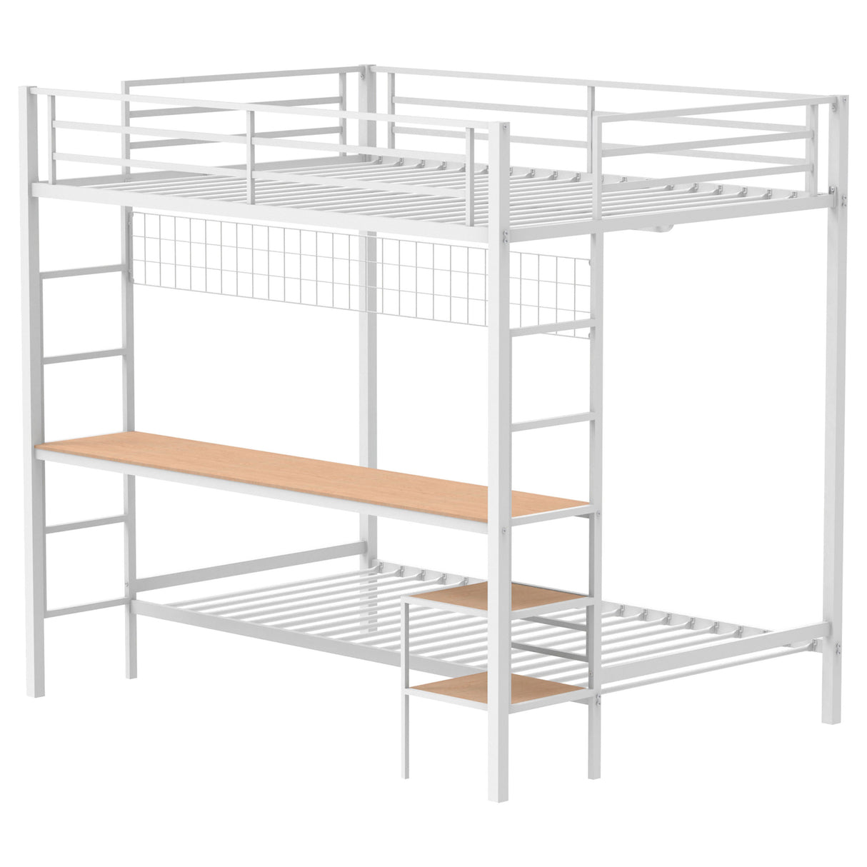 Bettoni Metal Full Over Twin Workstation Bunk Bed, Matte White
