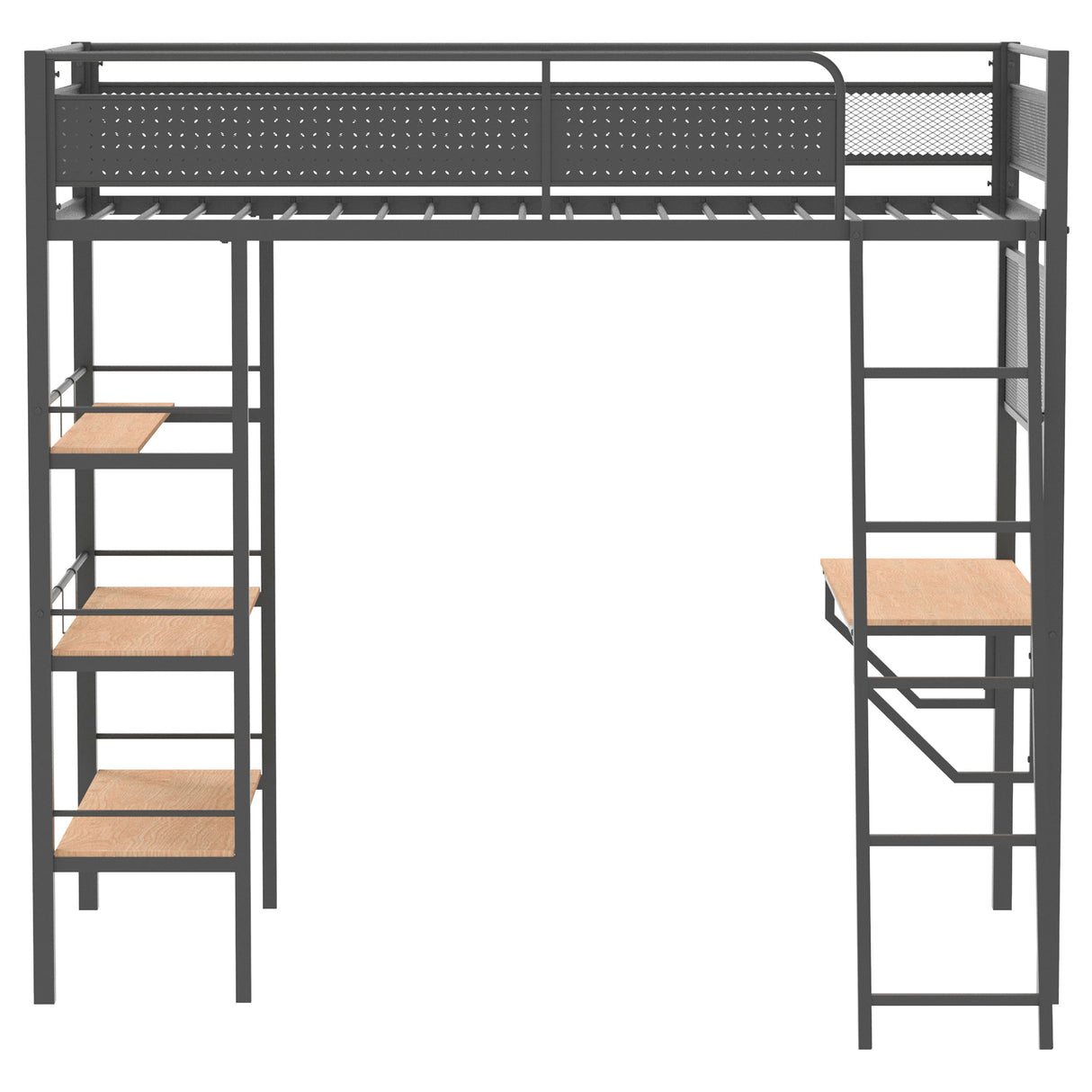 Campus 3-Shelf Metal Twin Loft Bed with Workstation, Matte Black