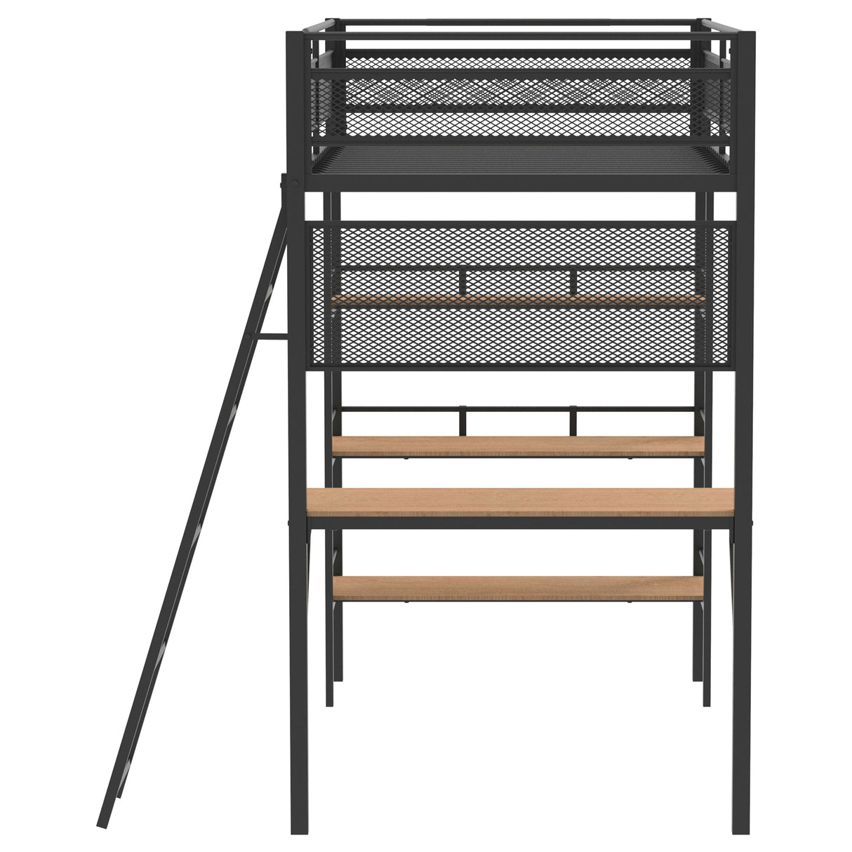 Campus 3-Shelf Metal Twin Loft Bed with Workstation, Matte Black